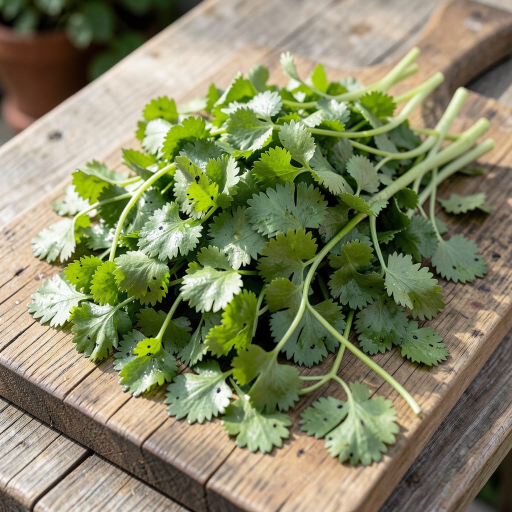 Comprehensive black spots on cilantro leaves visual reference