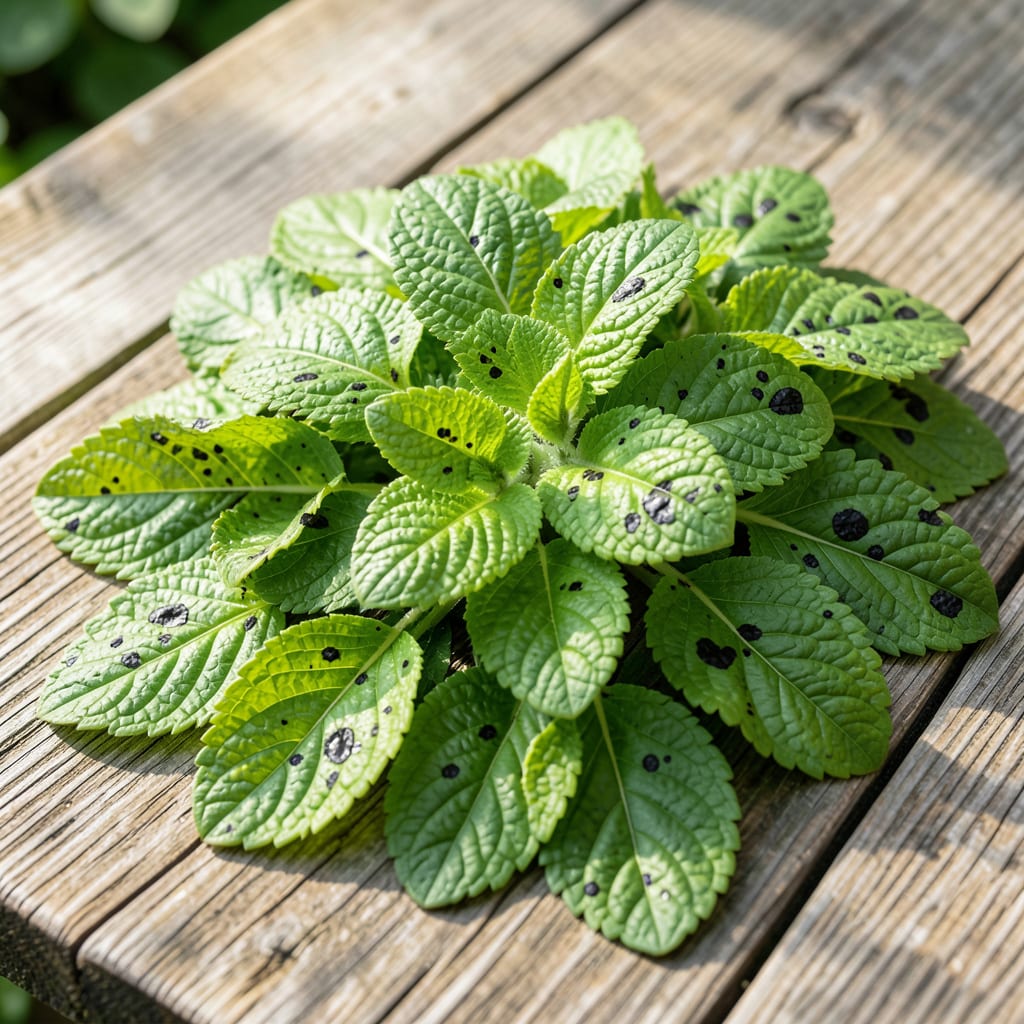 Visual representation of Black Spots on Lemon Balm Leaves: Causes and Natural Treatment Methods