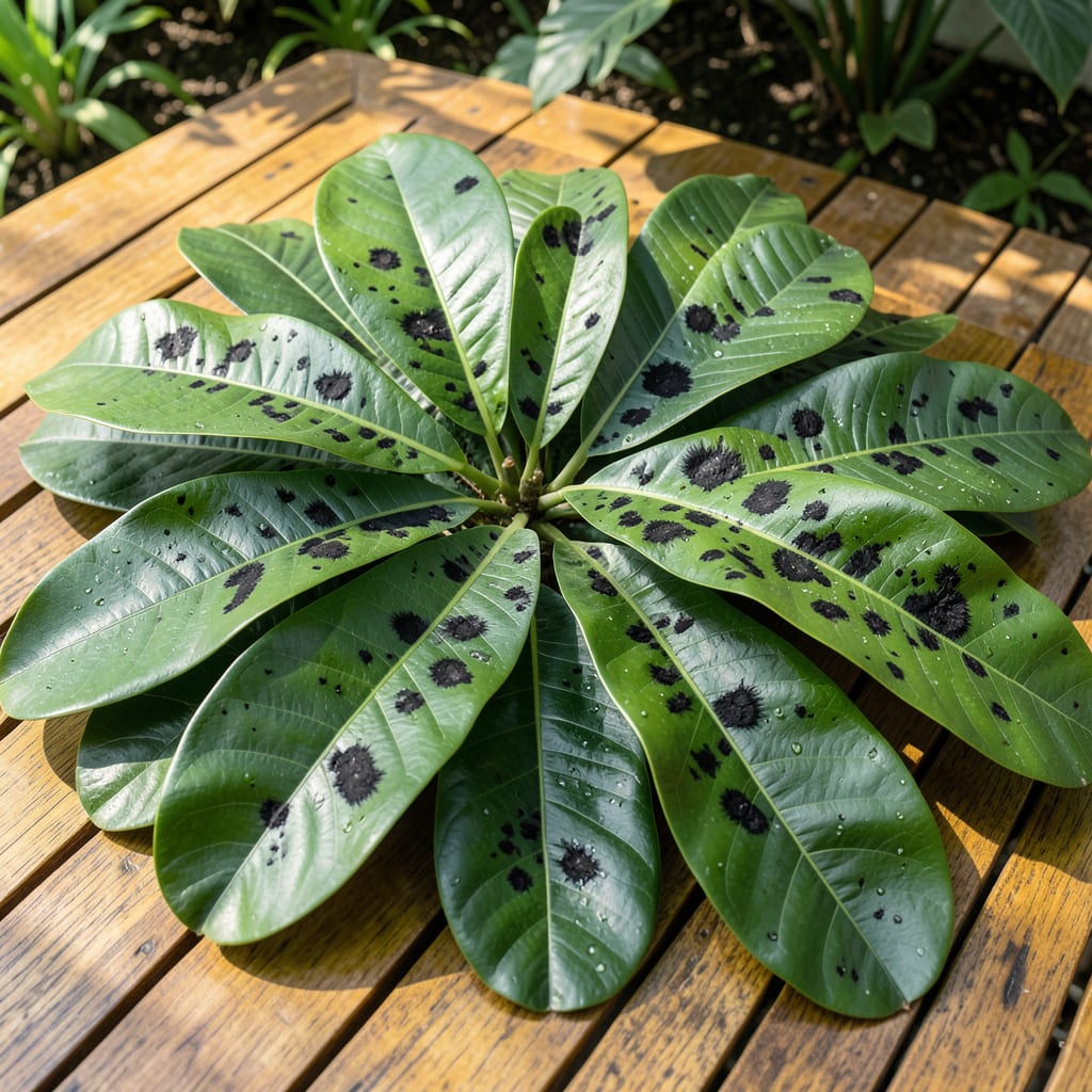 Black Spots on Plumeria Leaves: Sooty Mold and Fungal Cure illustration with key details