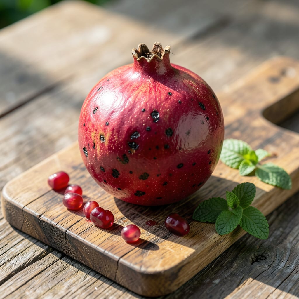 black spots on pomegranate fruit illustration with key details