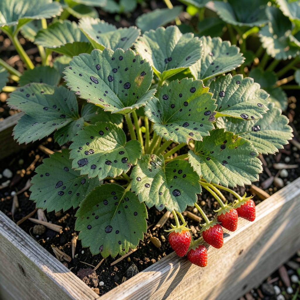 Comprehensive black spots on strawberry leaves visual reference