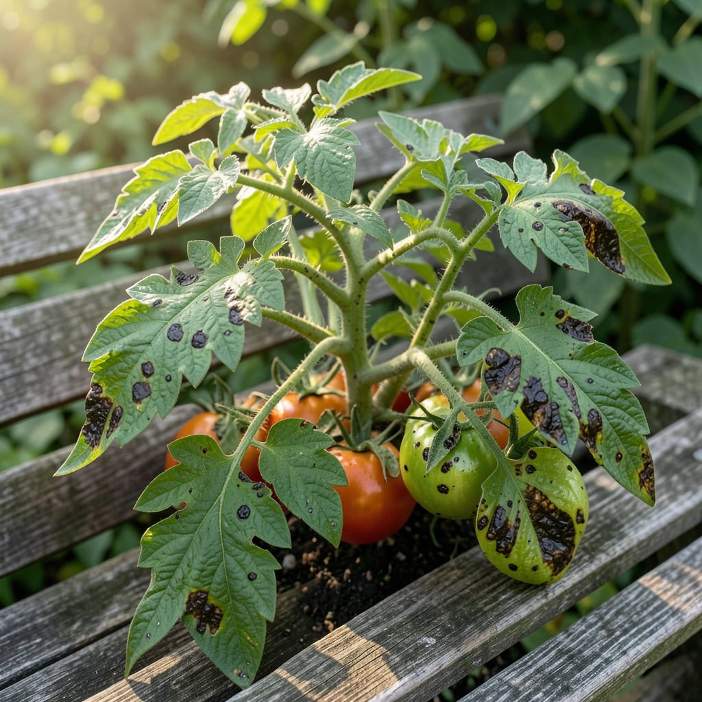 Comprehensive black spots on tomato leaves and stems visual reference