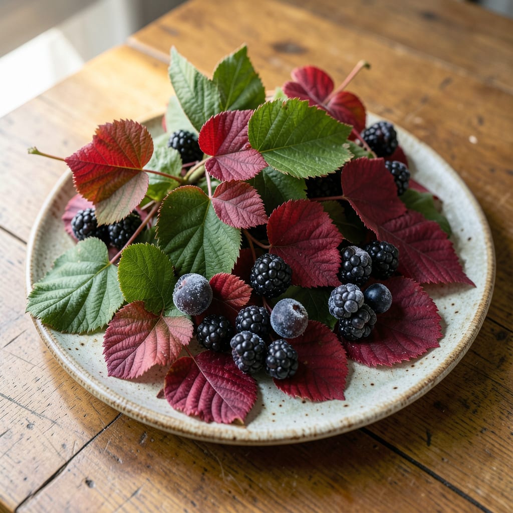 Visual representation of blackberry leaves turning red