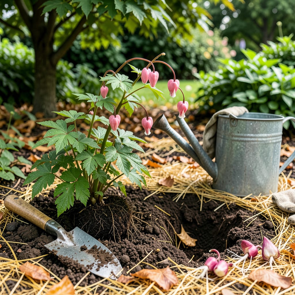 Bleeding Hearts Transplant Guide: Move Without Shock for Thriving Blooms illustration with key details