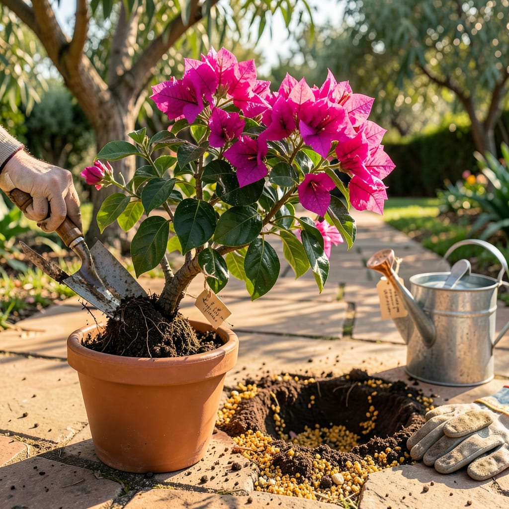 Bougainvillea Transplanting: The Foolproof Guide to Vibrant Blooms illustration with key details