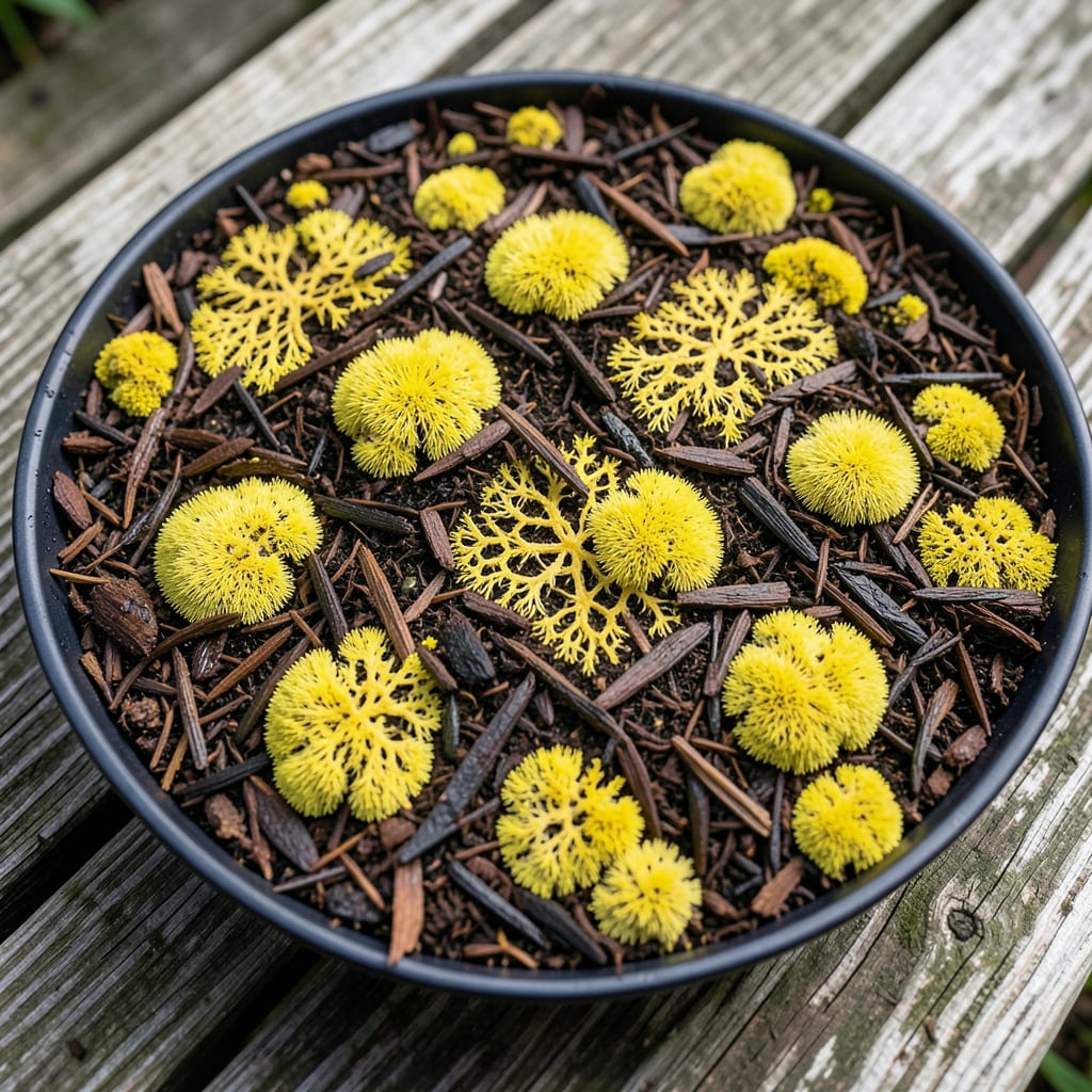 Bright Yellow Mold on Mulch: Safe Removal and Prevention Guide illustration with key details