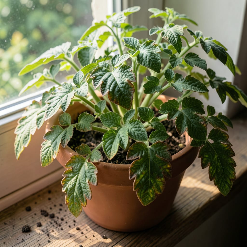 Visual representation of Brown Edges On Tomato Leaves: Nutrient Deficiency and Recovery Steps