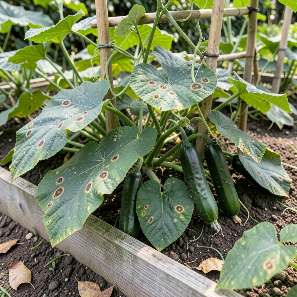 Brown Spots on Cucumber Leaves: Immediate Action for Healthy Plants example with annotations