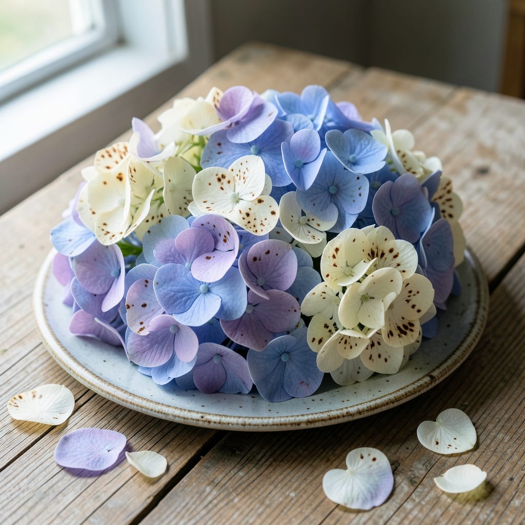 brown spots on hydrangea petals illustration with key details