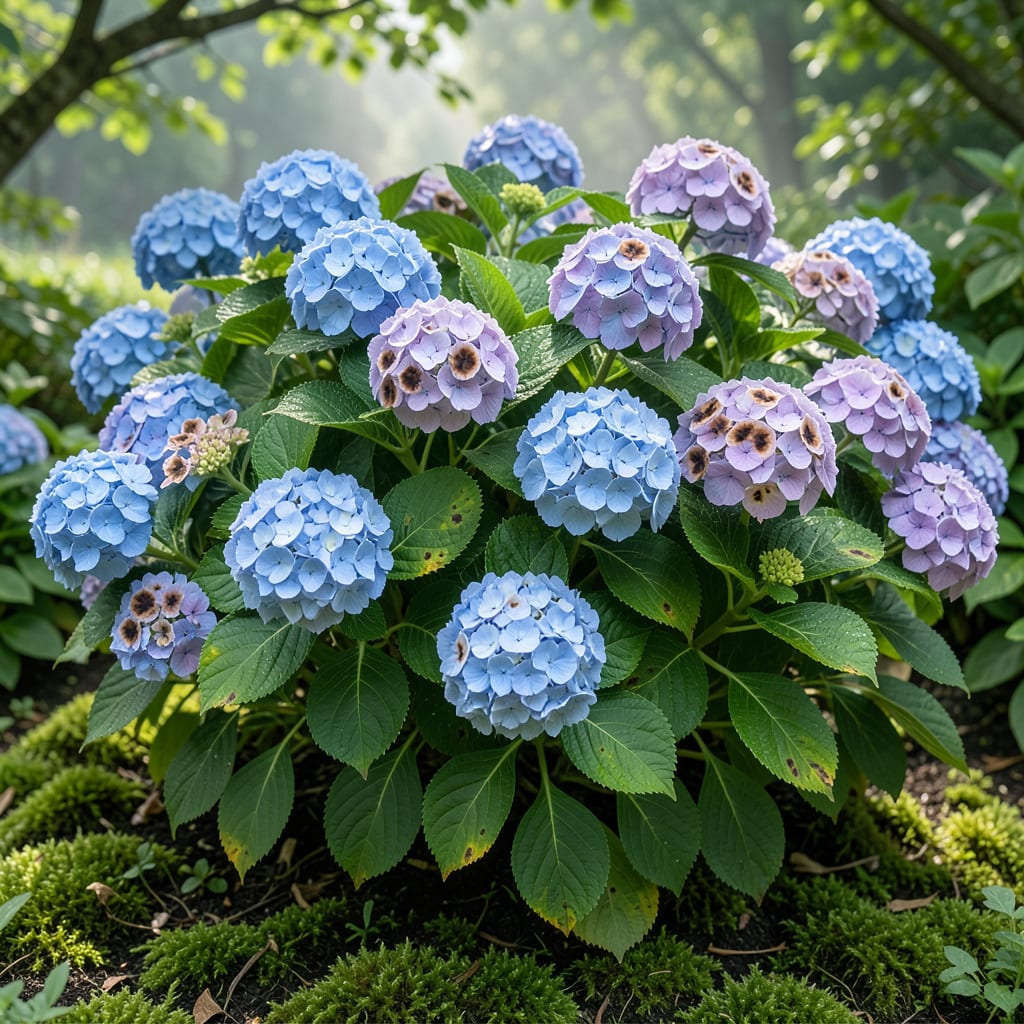 Brown Spots on Hydrangea Plants: Early Signs and Organic Remedies example with annotations