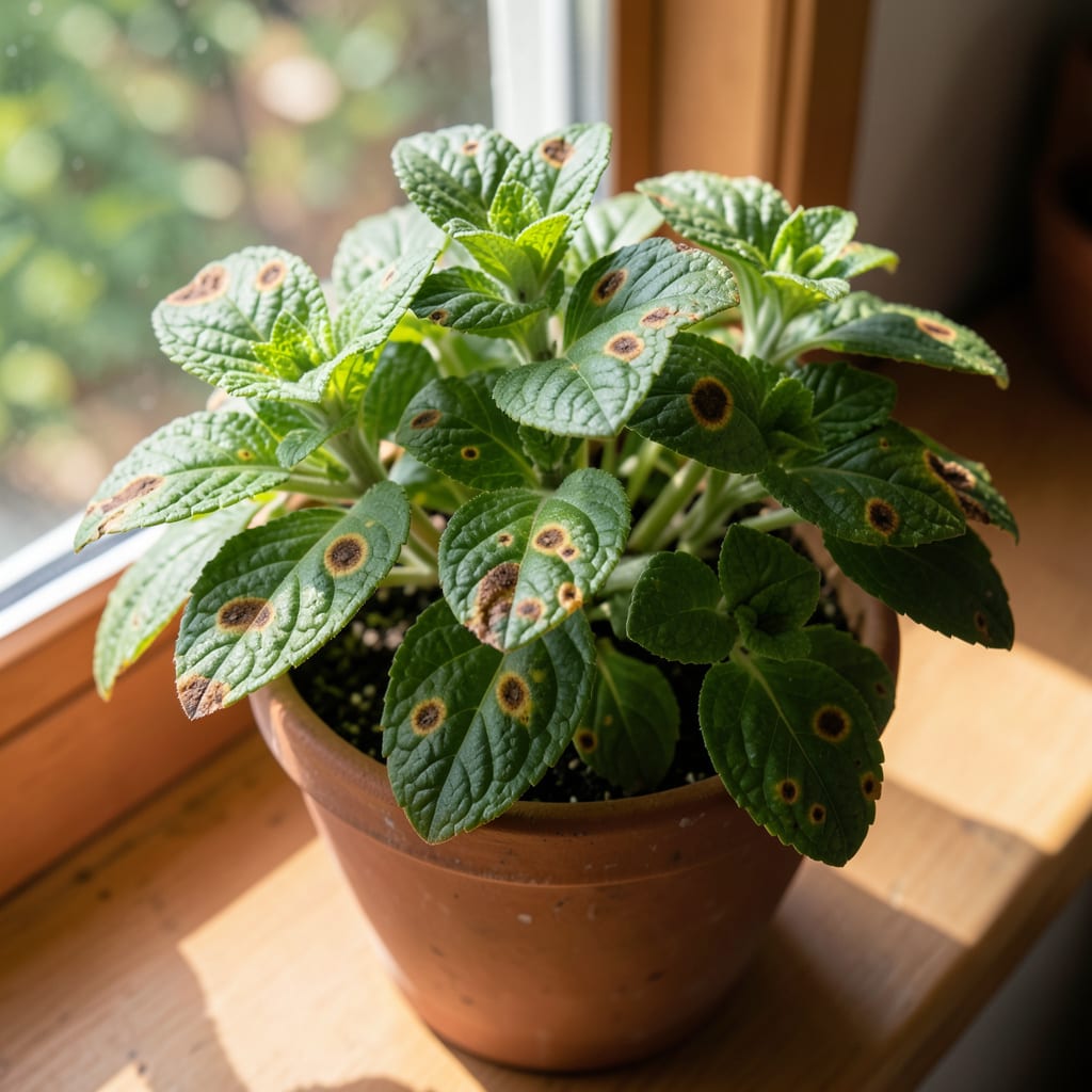 Brown Spots On Mint Plant: Fungal Infection Or Pest Damage Diagnosis illustration with key details