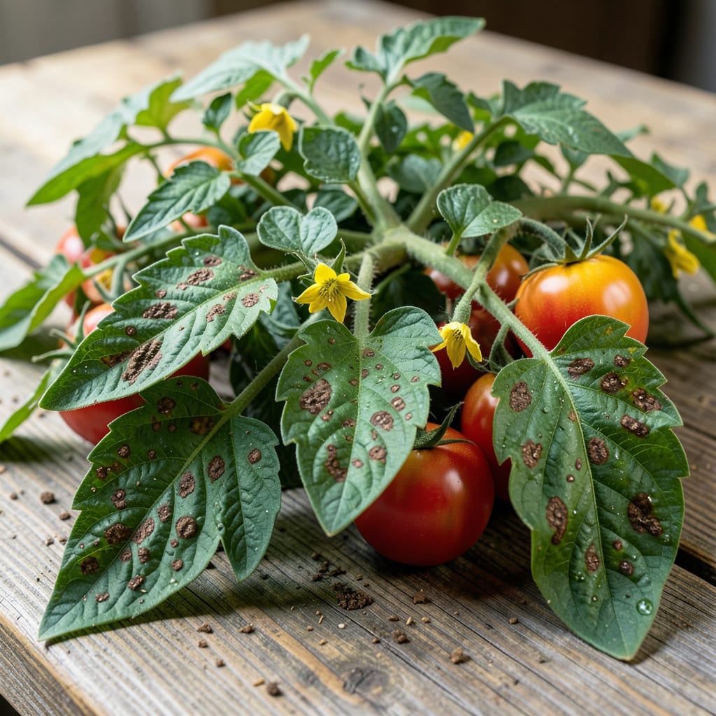 brown spots on tomato leaves example with annotations