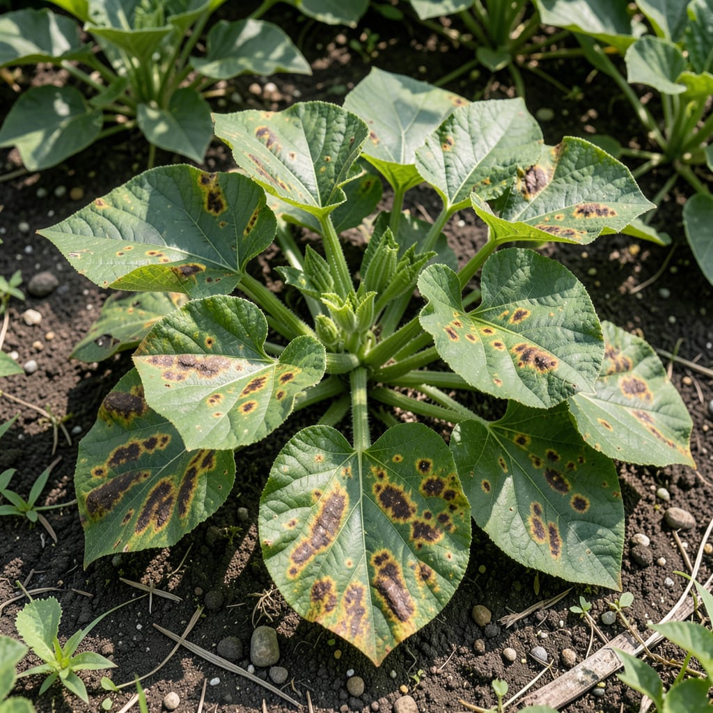 brown spots on zucchini leaves example with annotations