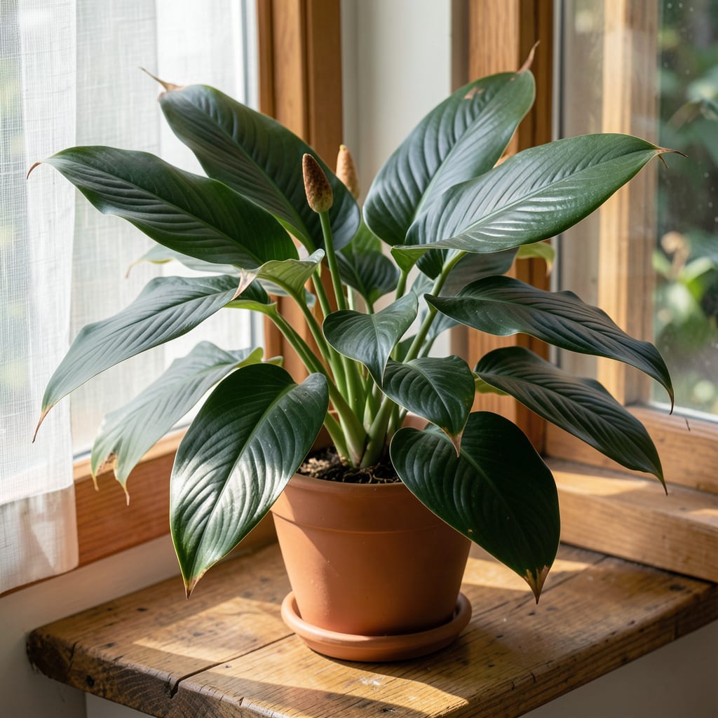 Brown Tips on Peace Lily Leaves: Watering Habits and Humidity Fixes example with annotations