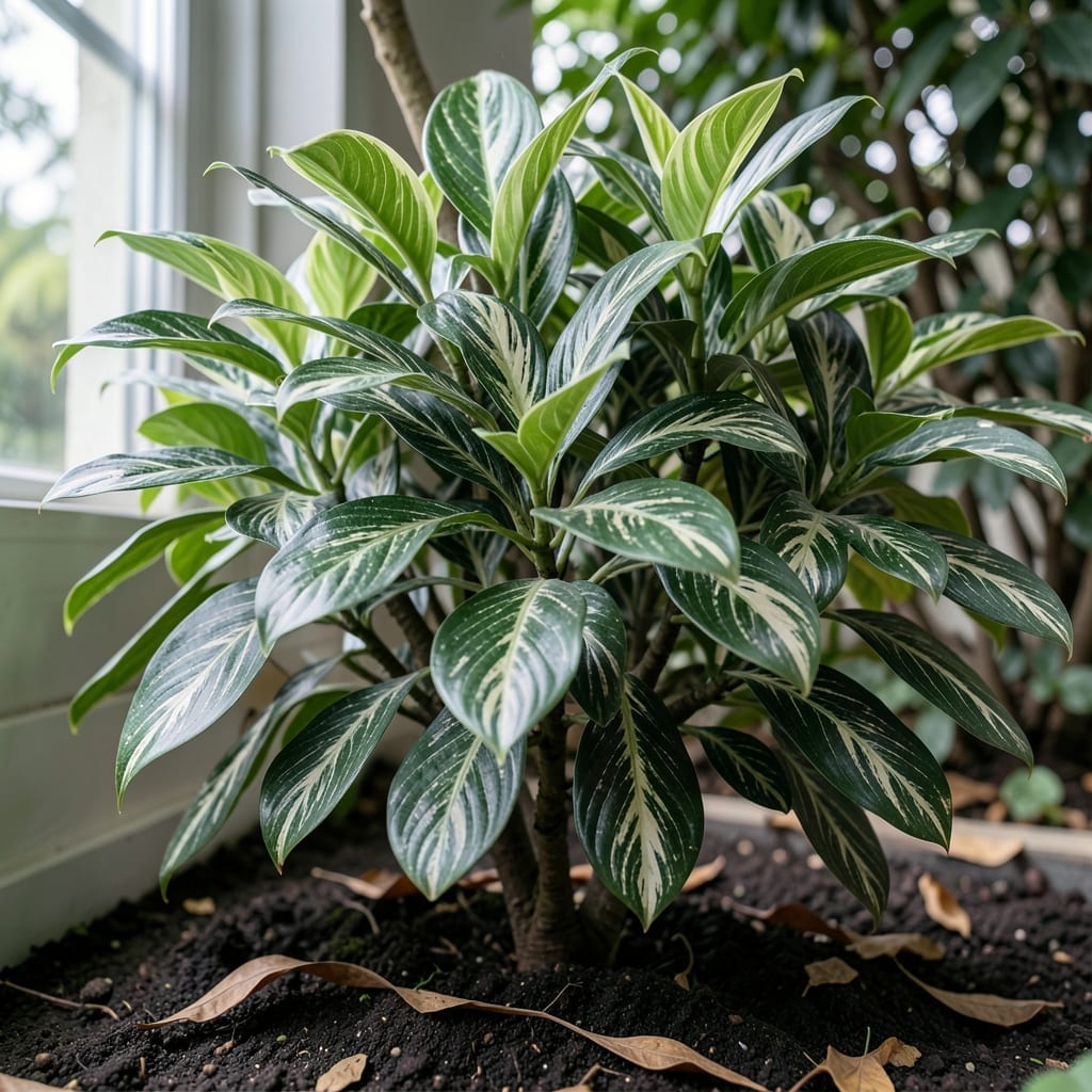 Chinese Evergreen with Variegated Leaves
