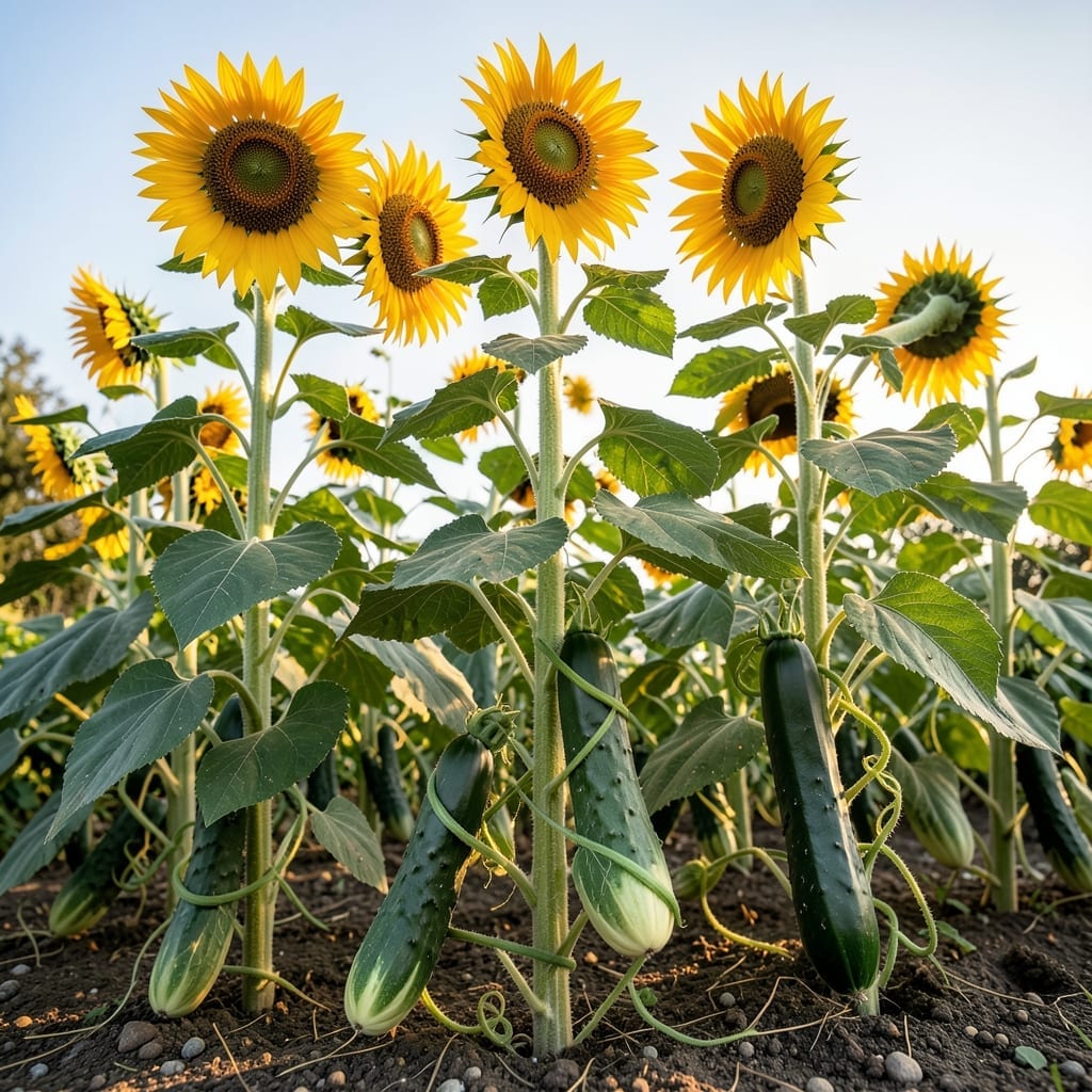 Sunflowers with Cucumber Vines