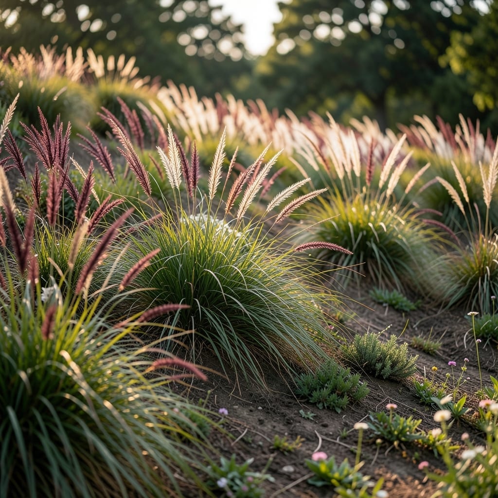 Sloped Lawn with Ornamental Grasses