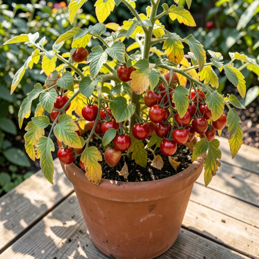 Visual representation of Cherry Tomato Leaves Turning Yellow: Soil pH and Nutrient Balance Check