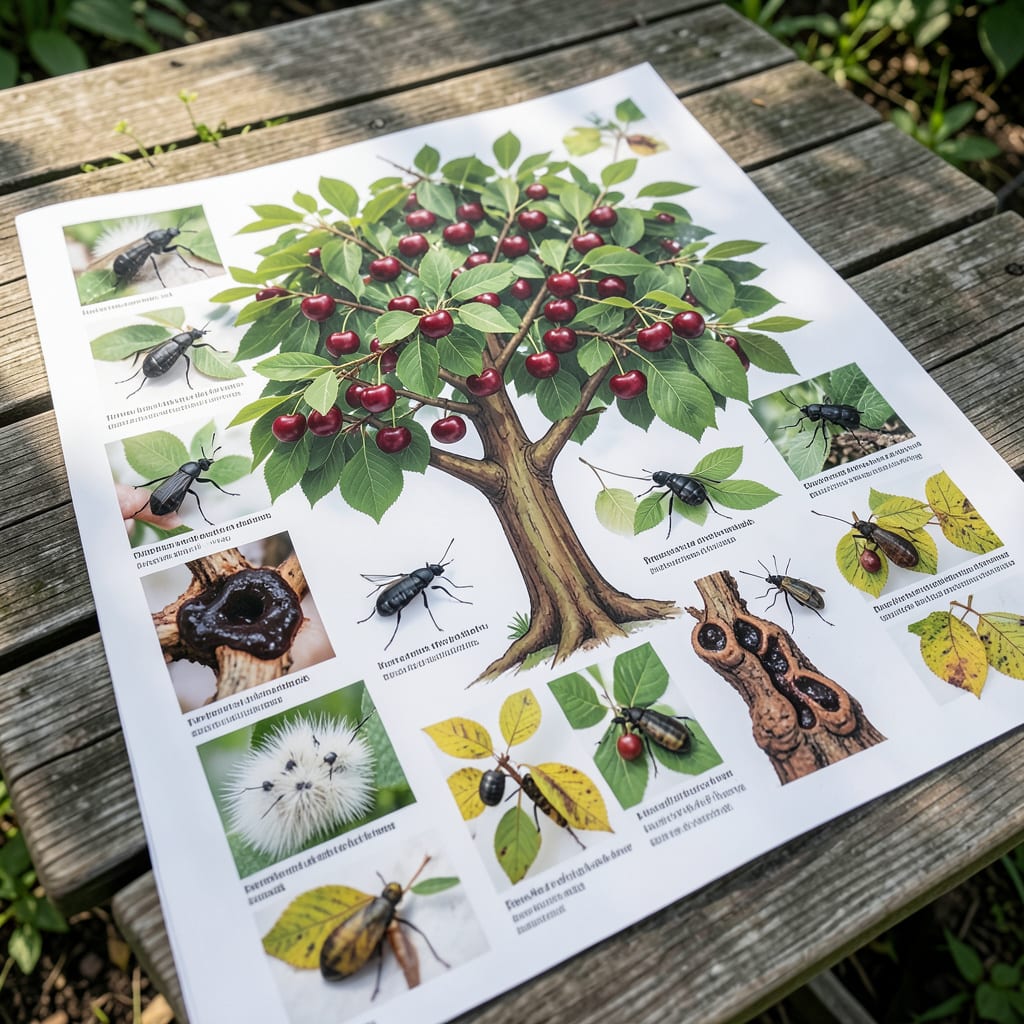 Cherry Tree Pests And Diseases: Visual Diagnosis And Smart Treatment example with annotations