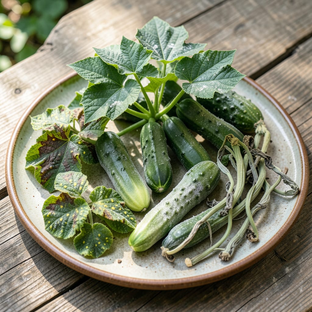 common cucumber plant diseases illustration with key details
