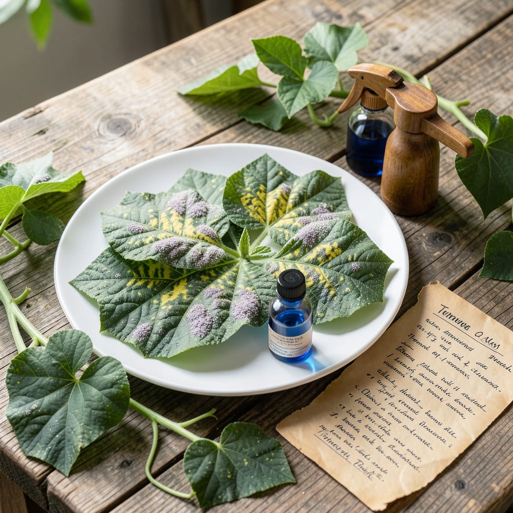 Visual representation of cucumber downy mildew treatment