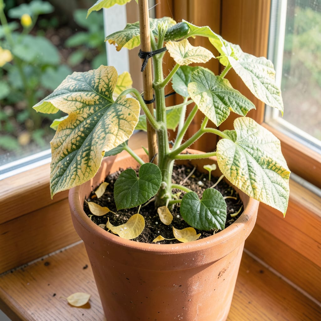 Complete Cucumber Plant Leaves Turning Yellow: Watering and Light Imbalance Fixes overview image