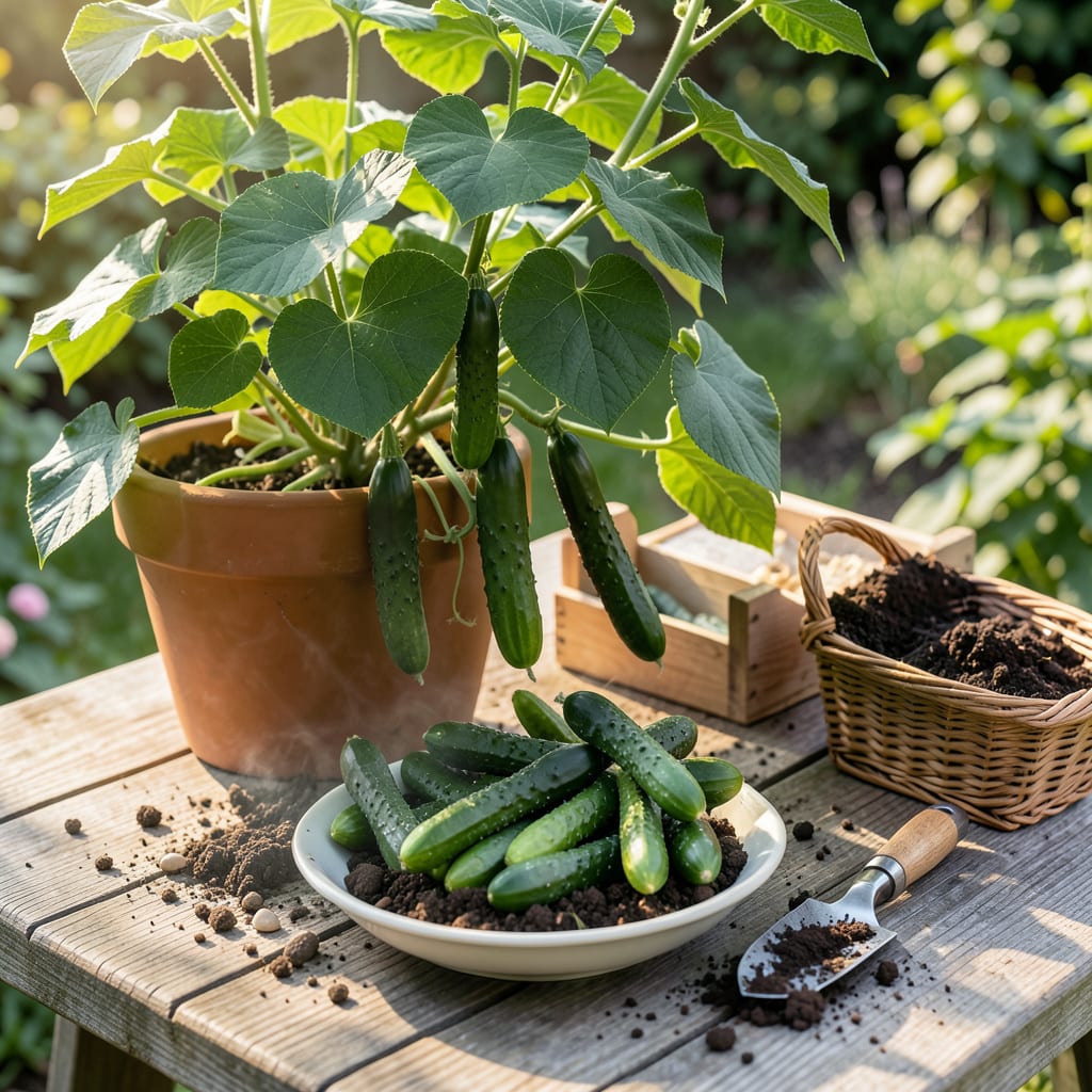 Cucumber Planting and Care Tips: Green Thumb Guide for Bountiful Harvests illustration with key details