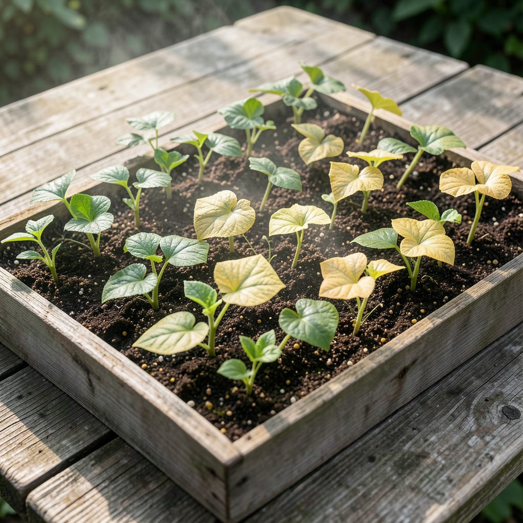 Visual representation of Cucumber Seedlings Turning Yellow: Early Warning Signs and Fast Fixes