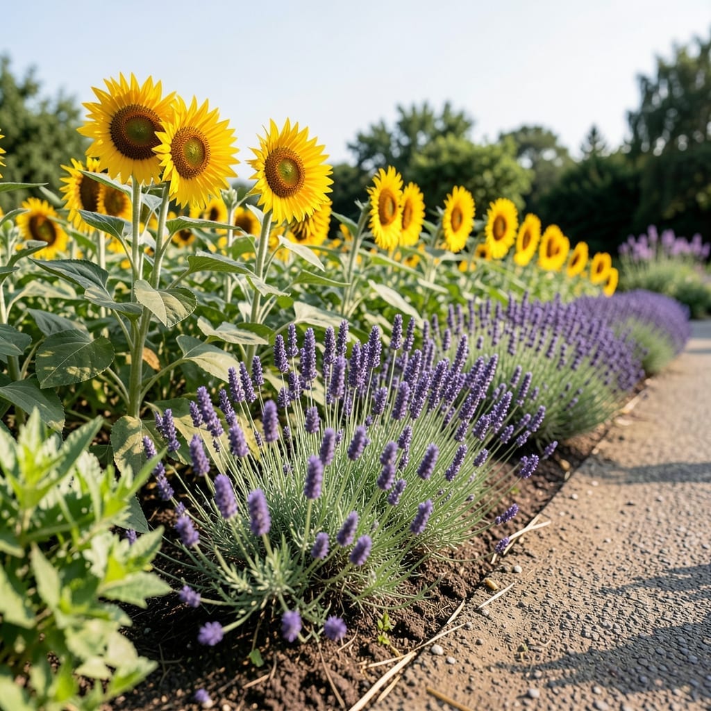 Sunspot Sunflower with Dwarf Blue Lavender