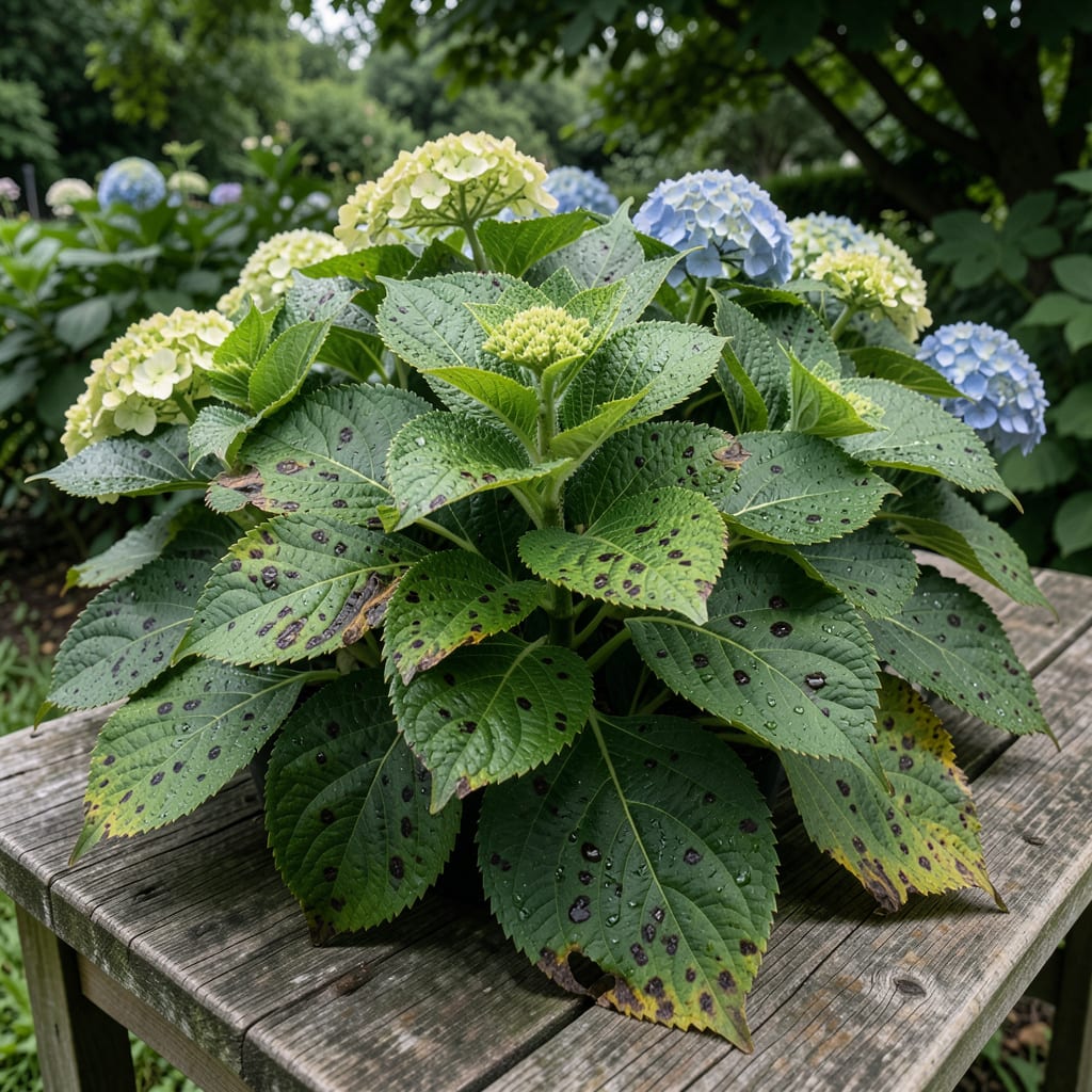 Dark Spots on Hydrangea Leaves: Fungal Infections and Repair Tactics illustration with key details