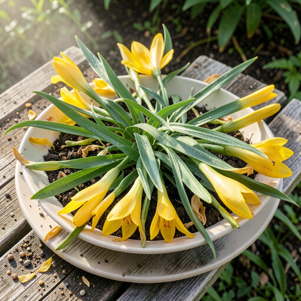 Visual representation of daylily foliage turning yellow