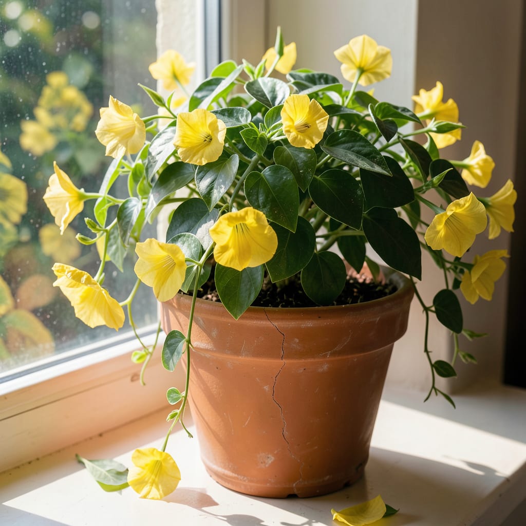 Complete dipladenia plant yellow leaves overview image