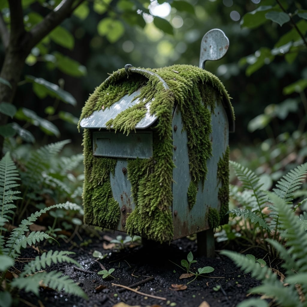 Moss-Covered Shade Garden Mailbox