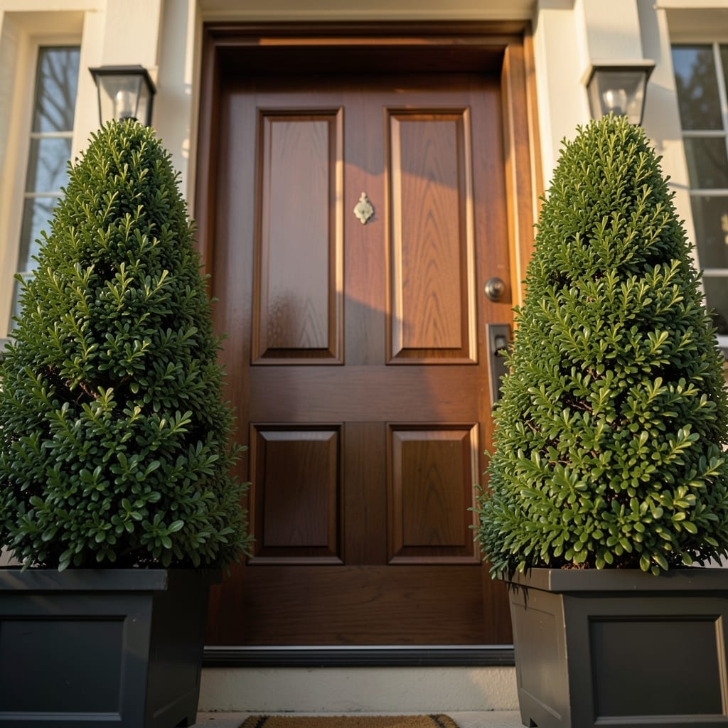 Symmetrical Boxwood Topiaries