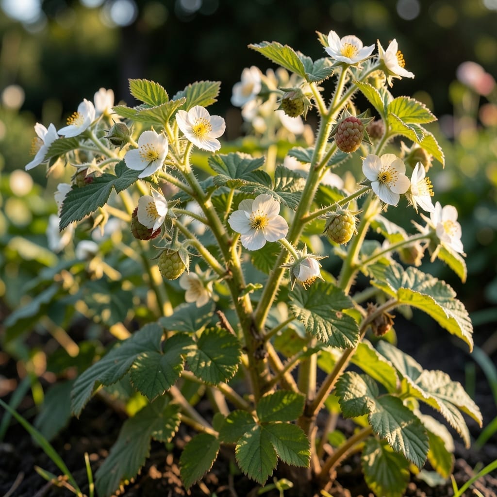 Fall-Bearing Raspberry Bush Flowers