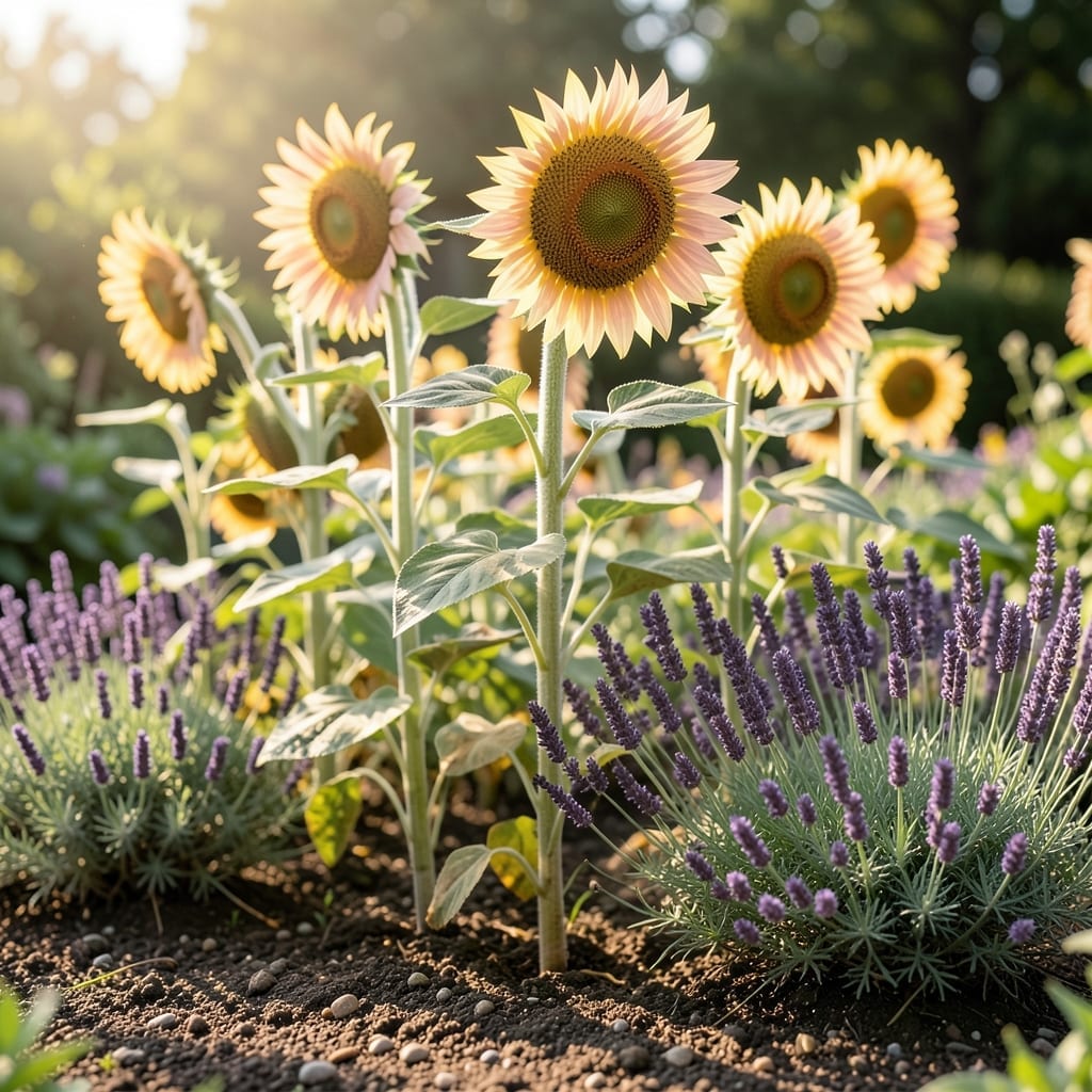 Strawberry Blonde Sunflower with French Lavender