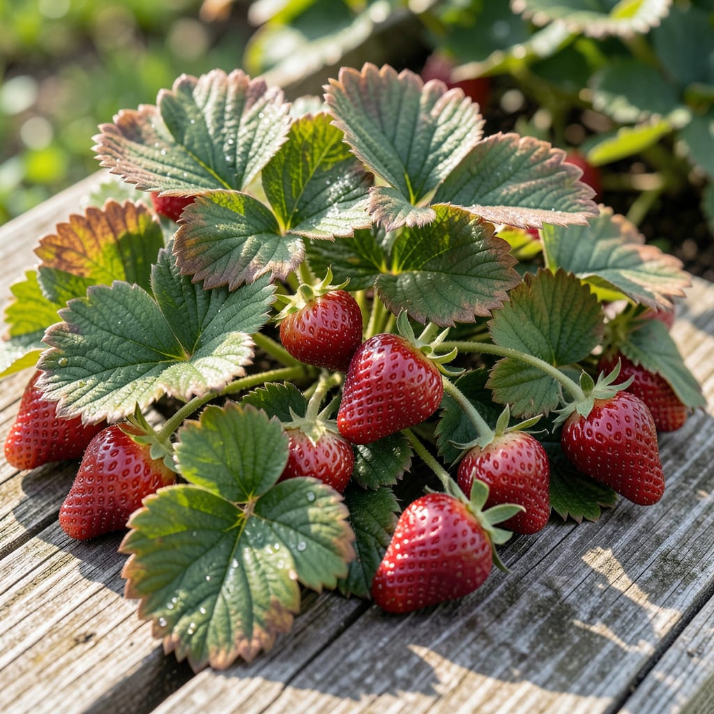 edges of strawberry leaves turning brown illustration with key details