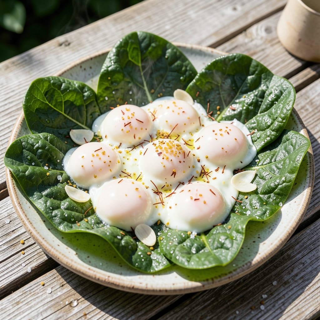 Complete Eggs On Zucchini Leaves Recipe: Mediterranean Garden Breakfast overview image