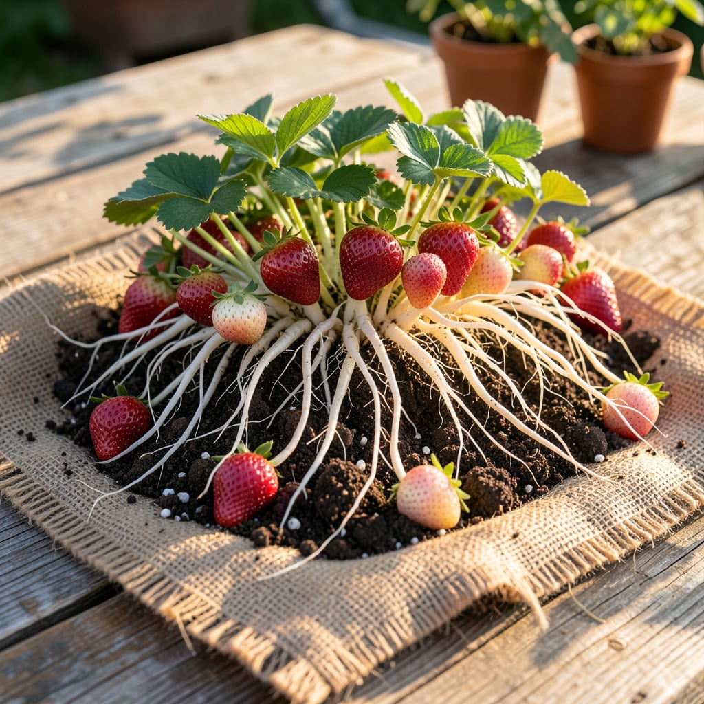 Everbearing Strawberry Bare Root: Year Round Harvest Secrets for Gardeners illustration with key details