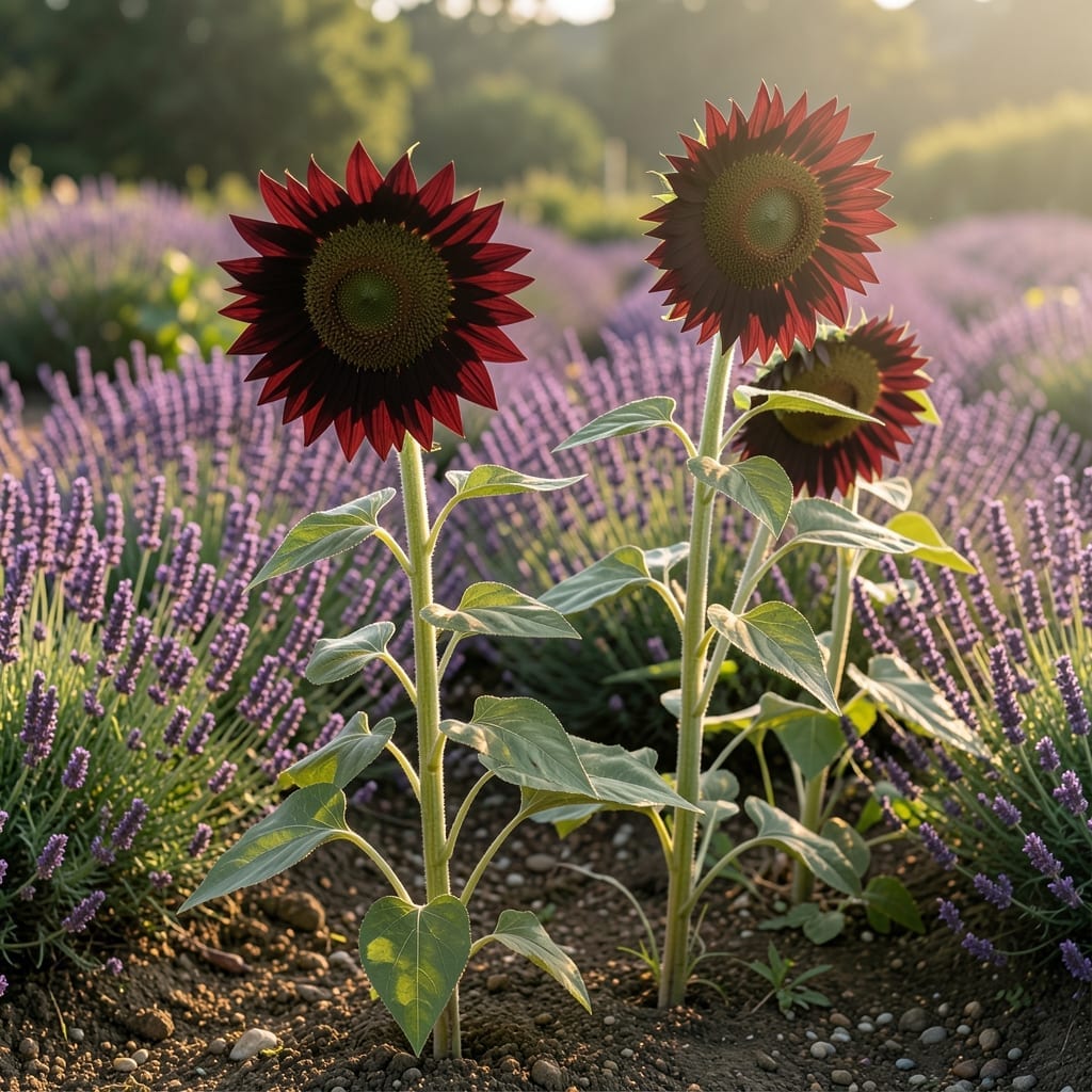 Velvet Queen Sunflower with Royal Purple Lavender