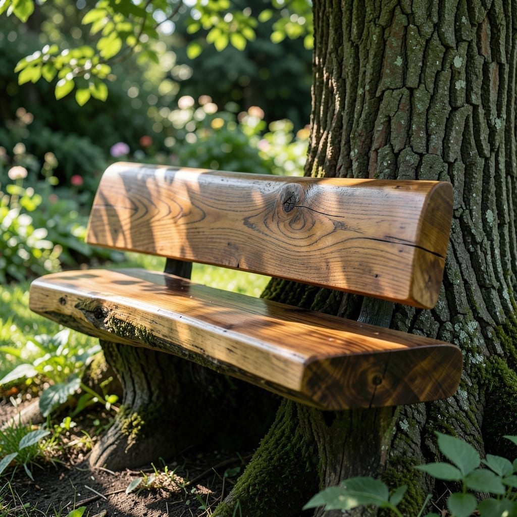 Rustic Log Bench with Backrest