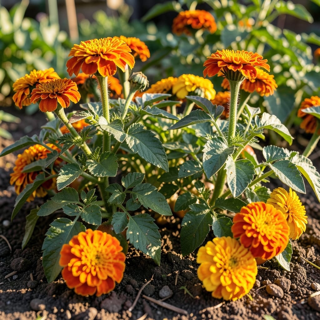 Marigolds with Tomato Plants