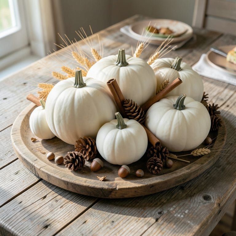 Fall White Pumpkin Centerpieces: Elegant Autumn Display for Porches