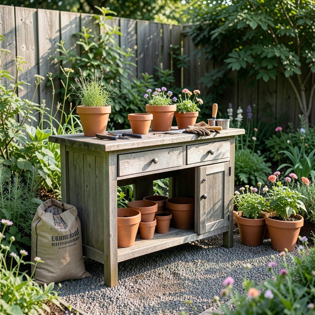 Potting Bench Cabinet: Space-Saving Storage for Garden Tools Potting Bench Cabinet: Space-Saving Storage for Garden Tools