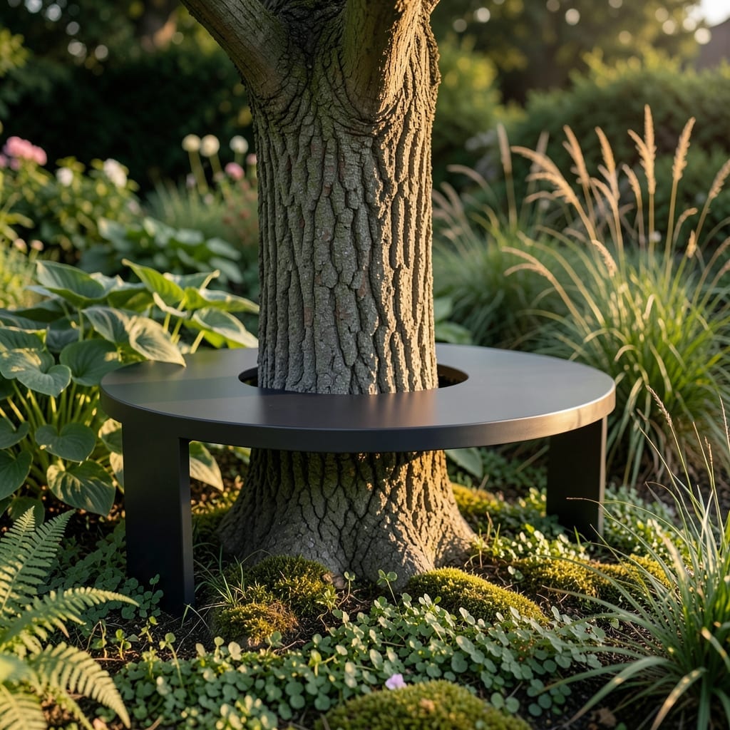 Modern Metal Tree Ring Bench