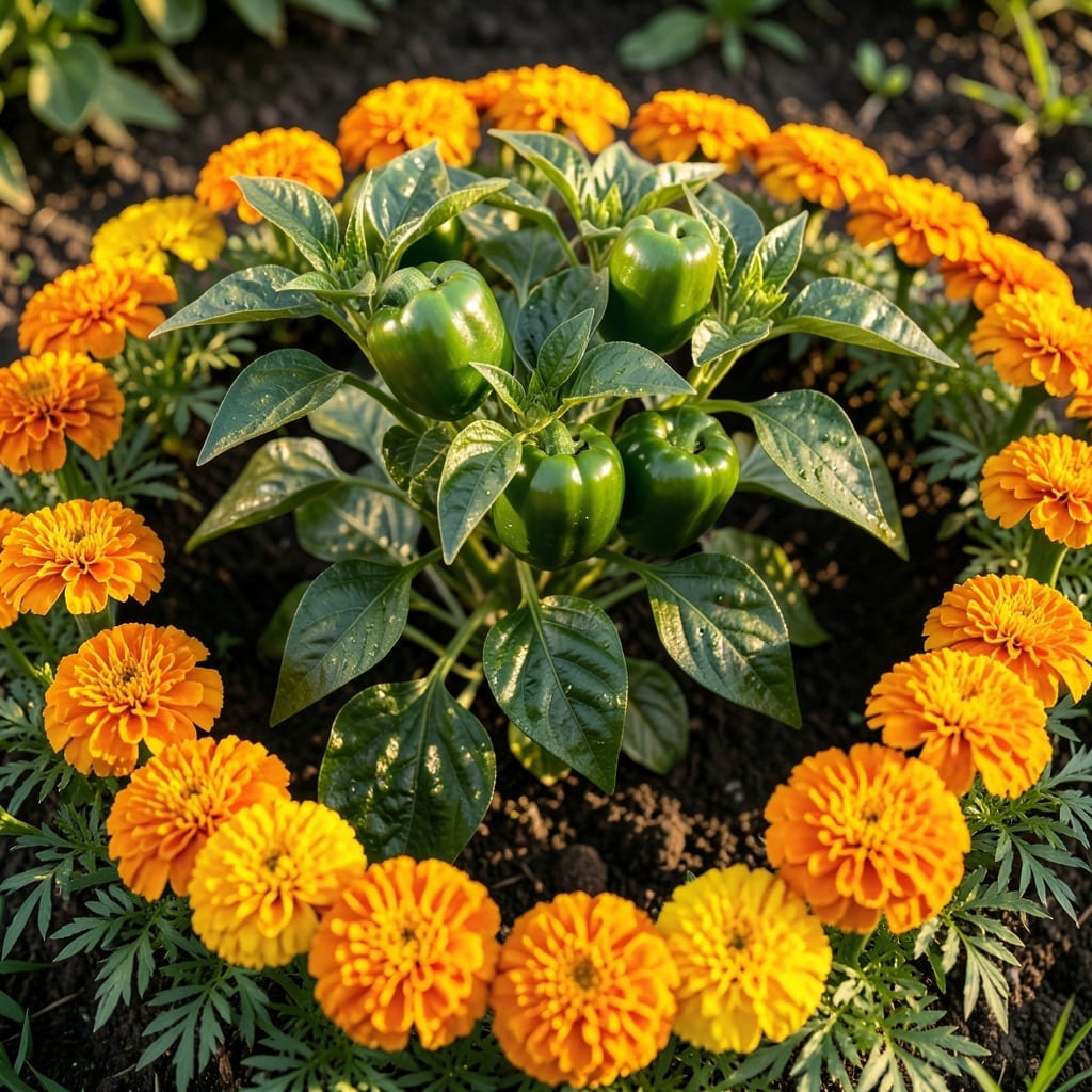 Peppers with Marigolds