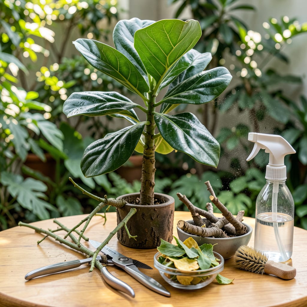 Fiddle Leaf Fig Pruning: The Secret to Fuller Growth and Perfect Shape illustration with key details