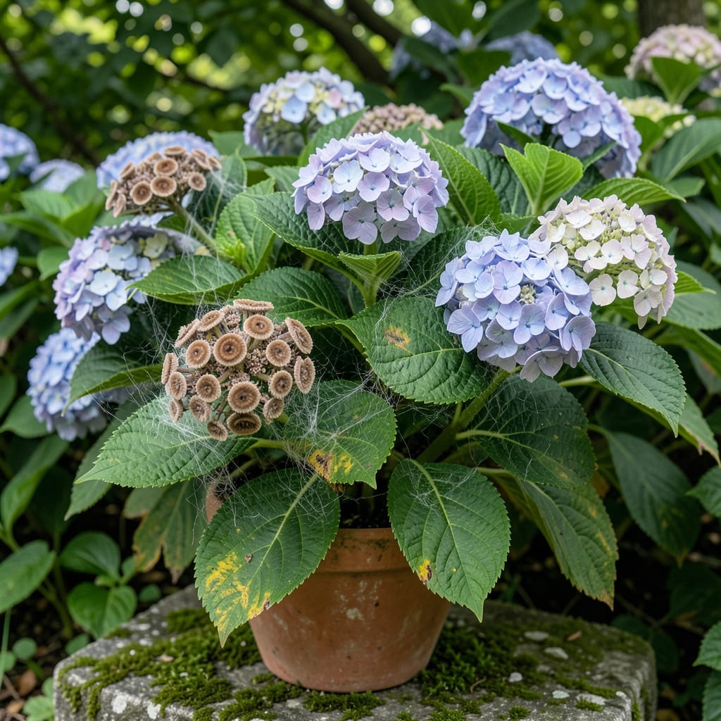 Fungus on Hydrangea Plants: Visual Guide to Organic Treatment example with annotations