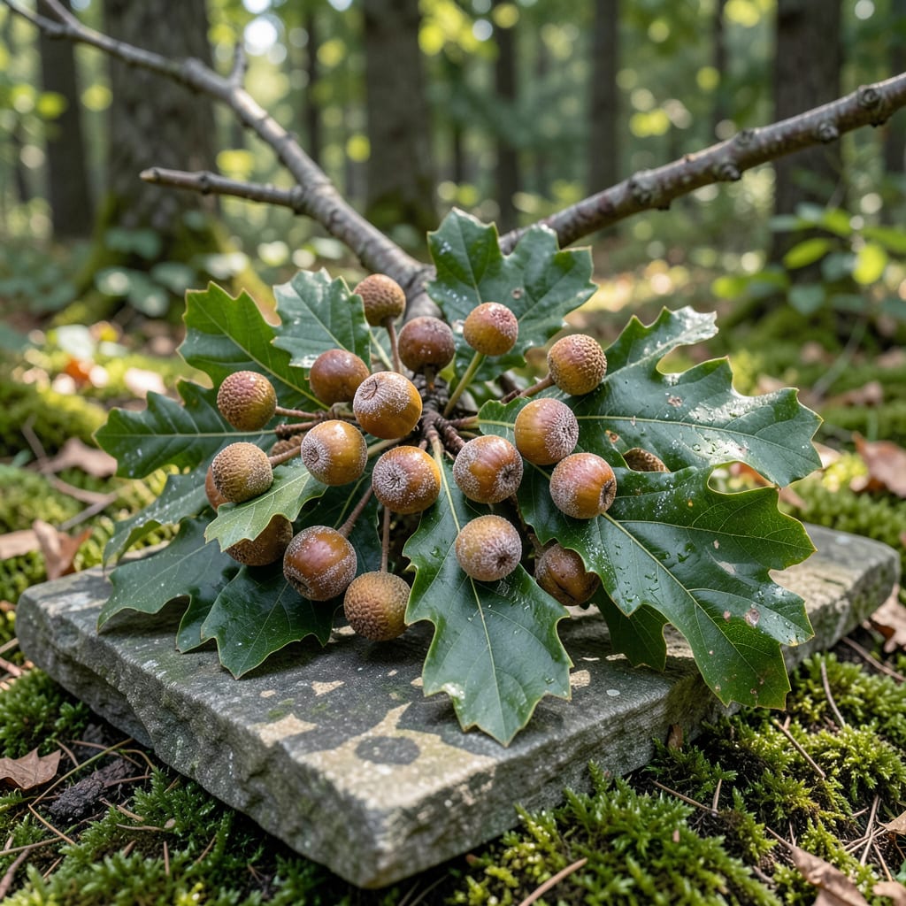 Comprehensive galls on oak tree leaves visual reference