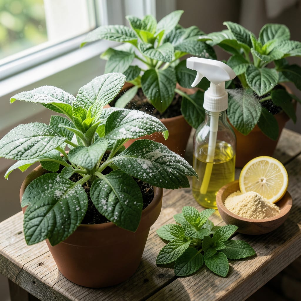 getting rid of powdery mildew on plants illustration with key details